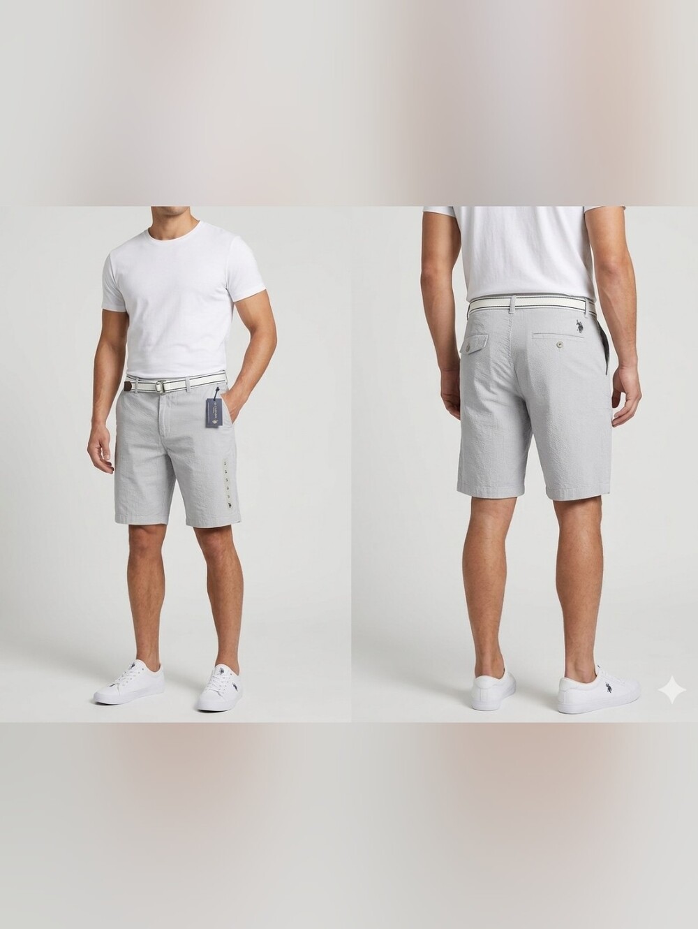 Light Gray Men's Shorts with White Web Belt